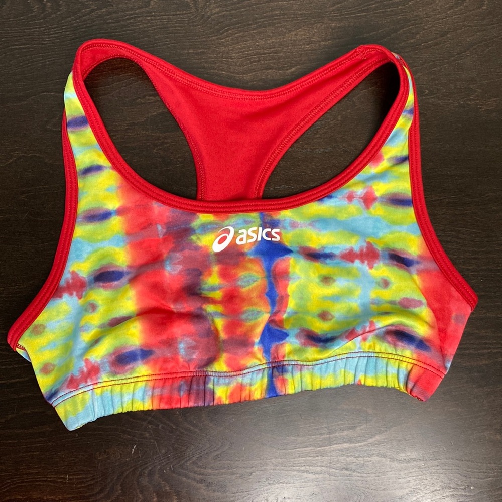 Asics sport bra reversible tie-dye & red size small